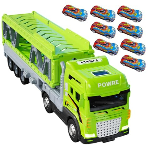 Katapultiserande racerbana, 30 x 8 x 6 cm lastbilar, lekset med åtta bilar, hopfällbart dubbelskikt, transportsystem, fordonsleksak av metall för och flickor från tre år