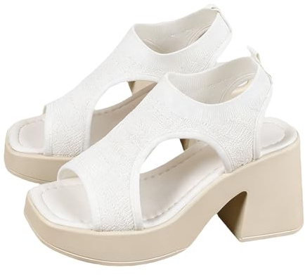 Tjocka plattformssandaler för kvinnor, blockklack sandaler för kvinnor, öppen tå bred passform tjocka klackar sandal slip on andningsbar mesh sandal elastisk ankelrem plattformsskor klänningsskor