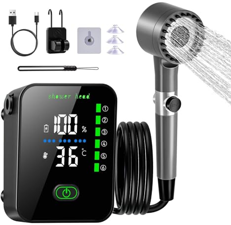 Yorrimmu Doccia da Campeggio,8000 mAh Doccia Portatile Ricaricabile,Doccia Campeggio,con Doccia Filtrabile, Display Intelligente a LED,Doccia Esterna per Campeggio