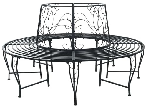 vidaXL Panchina per Alberi 8-Numero di posti Ø 160 x 89 cm Acciaio, Panchina elegante per esterni, resistente agli agenti atmosferici, mobile moderno per giardino e patio