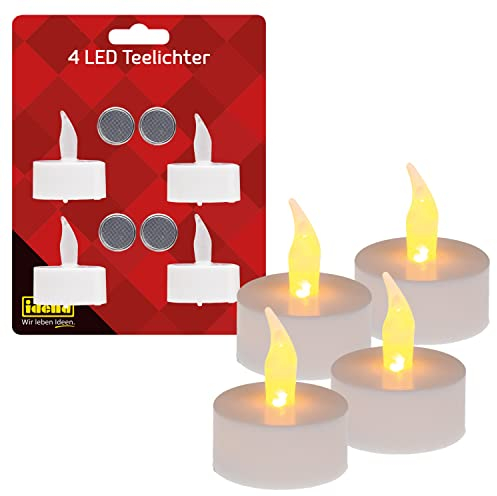 Idena 408998 - LED Teelichter, 4 Stück in Warmweiß, elektrische Kerzen mit flackerndem Licht, inkl. Batterien, Deko für Innen, Party Deko, Weihnachtsdeko, Osterdeko, zur Hochzeit, Stimmungslicht