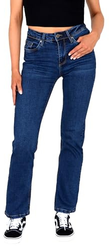 ESRA Straight Jeans Damen Jeans High Waist Damen Jeans Stretch - Jeans Dunkelblau Damen Stretch Hose Damen High Waist Große Größe Plus Size G6