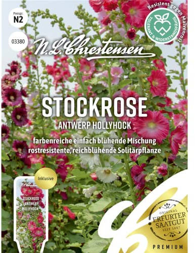 Stockrose Antwerp Hollyhock, farbenreiche einfach blühende Mischung, Samen