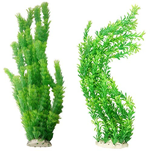 Hamiledyi Aquarium Plants Plastic Decor Fish Tank Green Decorations Plants Ornament Safe for All Fish,Extra Large 23-inch Tall, 2 Pack（Green Style A）