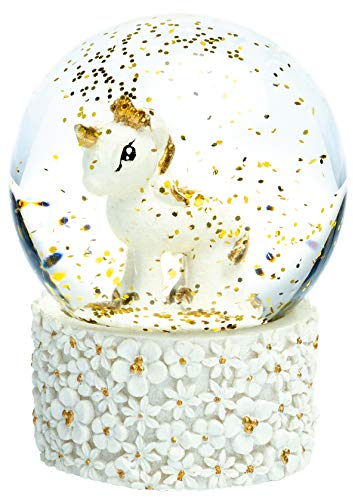 SIKORA SK09 Kleine Glas Deko Schneekugel Einhorn Weiss Gold D:45mm