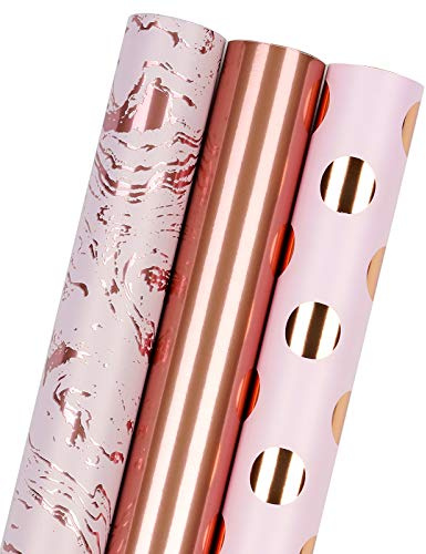 RUSPEPA Wrapping Paper Roll - Mini Roll Set - 43.2 cm X 3.05 m Per roll - 3 Different Pink Marble Polka Ddots Design (42.5 sq. ft.TTL.)