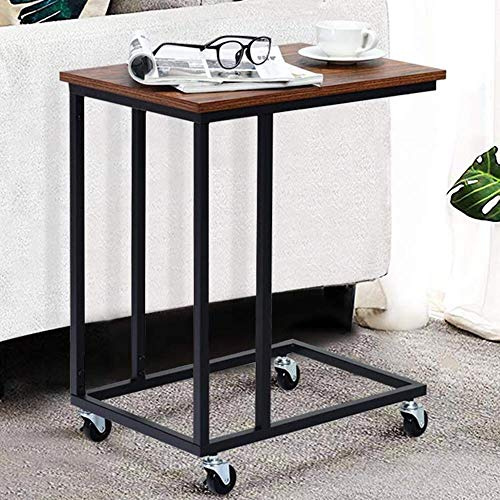 BAKAJI Tavolino Soggiorno da Caffe Porta PC Tavolo Salotto Laterale Divano Ripiano in Legno Struttura in Metallo Design Moderno Industriale con Ruote 50 x 35 x 60 cm