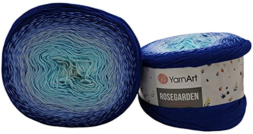 YarnArt Rosegarden, 500 Gramm Bobbel Wolle Farbverlauf, 100% Baumwolle, Bobble Strickwolle Mehrfarbig (blau hellblau 318)