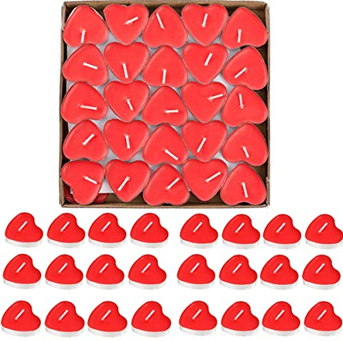 FLZONHUT 50 Rote Herzform Romantische Kerzens,Kerzen Deko Für Valentinstag, Vorschlag, Hochzeit,JubiläUm, Verlobung, Geburtstag,Romantische Geschenke
