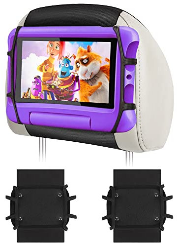 WONNIE Upgraded Car Headrest Mount Holder, Tablet Holder for Kids in Back Seats, Anti-Slip Strap and Holding Net,Angle-Adjustable/Fits All 7-12.9 Tablets(2 Packs)