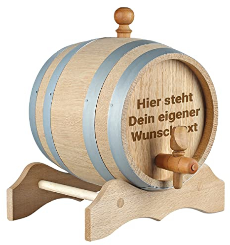polar-effekt Holzfass 2 Liter mit Wunschgravur - individuelles Eichenfass mit Gravur für Whisky, Scotch, Bourbon, Wein - inkl. Zapfhahn und Holzblock - Geschenk für Papa, Opa - nachhaltig und robust
