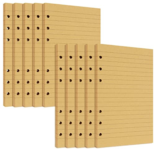 NGOSUET 10 Packung A6 Nachfüllpapier 6 Loch Liniert 800 Blätter | Braun Einlage Papier Ringbucheinlagen A6 Ringbuch Papier Liniert für Tagebuch, Notizbuch, Malen, Planer, 10,5 x 17 cm