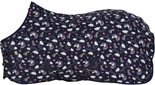 Horse Guard - Abschwitzdecke Jessie, abnehmbare Kreuzgurte und doppelter Frontverschluss, Fleecedecke für Ponys und Kleinpferde mit Einhörnern, Regenbogen, Sternschnuppen und Herzen, 125cm