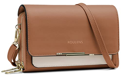 Roulens Klein Handy Umhängetasche,Damen Kleine Umhängetasche,PU Leder Crossbody Schultertasche Reisepass Handytasche mit Kartenschlitz Verstellbar Abnehmbar Schultergurt