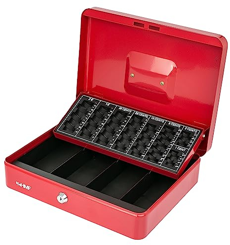 HMF 4215-03 Geldkassette abschließbar mit Münzzählbrett | 30,5 x 24 x 8,5 cm | Rot