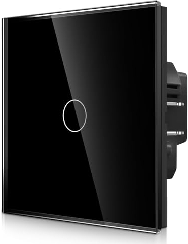 CNBINGO Touch Lichtschalter mit Krallen - einfach Wandschalter unterputz - 1 Fach Berührungsschalter mit Status-LED und Glas Panel - 300 W/Fach - Schwarz