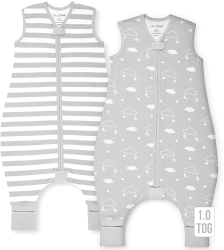 Mama Cheetah Toddler Sacco a pelo con piedi in cotone biologico 1,0 Tog, per ragazzi e ragazze, sacco a pelo con gambe e cerniera a 2 vie, Early Walker Medium