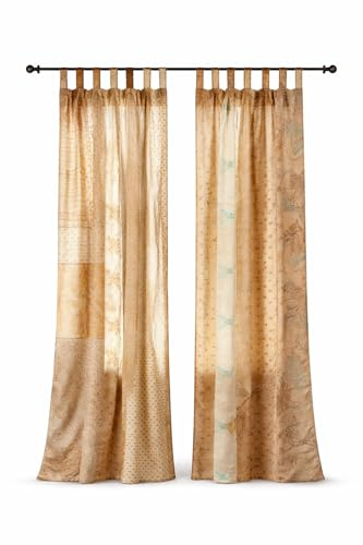 AFFERTO Hem dekorativa silke sari gardiner unik lappverk design ljusfiltrering fönsterpaneler för vardagsrum och sovrum 213 cm längd (beige)