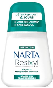 NARTA - Resixyl - Déodorant Bille Femme - Détranspirant 4 Jours - Régule La Transpiration Excessive - Anti-Irritations* - Complexe Minéral [Resyx]TM - 0% Alcool** - Adapté Aux Peaux Sensibles - 50 ml