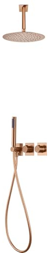 MICE - Set doccia termostatico da incasso con spruzzatore a parete - Rubinetteria termostatica da bagno - Set doccia da incasso - Docce di design (oro rosa spazzolato)