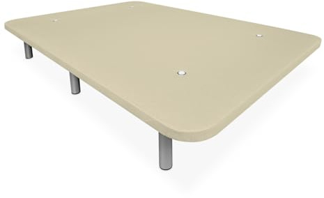 Duérmete Online - Base Tapizada 3D Extra Resistente con Gran Estabilidad y 5 Barras Transversales + 6 Patas metálicas roscadas de 25cm, 90 x 190, Beige