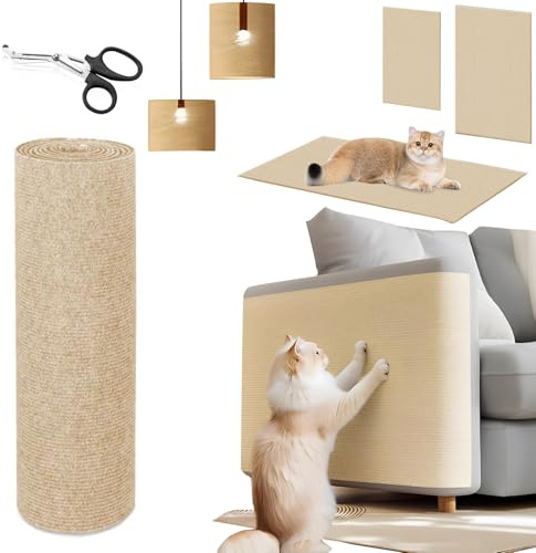 YUJUVI 300x40cm Protezione Divano Graffi Gatto Tiragraffi Per Gatti Tappetino Tiragraffi per Gatti Autoadesivo DIY Climbing Cat Scratcher per Proteggere Tappeti Divani Mobili (kaki)