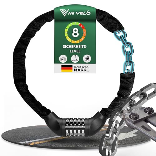 MIVELO Fahrradschloss Kettenschloss hohe Sicherheit - Schloss Fahrrad I Radschloss extra sicher & robust mit Zahlenocde (individueller PIN) 90cm