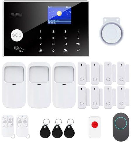 TUGARD Allarme Domestico Wireless WiFi, 20 Pezzi GSM 4G Sistema Antifurto di Sicurezza 120DB, Kit per la Casa, Compatibile con Alexa, Google Assistant