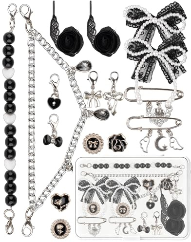 GIDDITZ Socks Charm, Bag Charm & Shoe Charms for Sneakers! Adorned with Pearls and Bows, these Brooches and Pins for Women are also great Junk Charms. Comes with Hat Pins and Safety Pins - Ideal for Parties, Outings, Birthdays, Beach & More