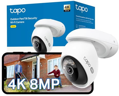 Tapo TC46 4K 8MP Security Camera Outdoor Wired,Starlight Colour Night Outdoor Camera,360°AI Detection CCTV Camera,IP66,No Hub Required,Alexa,Google Home,Flexible Storage,No Monthly fee