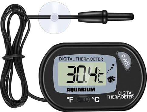Aquarium Thermometer - Digital Thermometer with Probe and Suction Cup, Reptile Fish Tank Thermometer with Large LCD Display, Terrarium Water Temperature Test