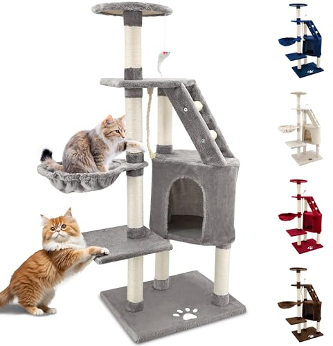 Beltom® TIRAGRAFFI PER GATTO 120 CM GIOCO PARCO GIOCHI CUCCIA GATTI GRAFFIATOIO SISAL ALBERO CUCCE TIRA GRAFFIO PALESTRA - Grigio