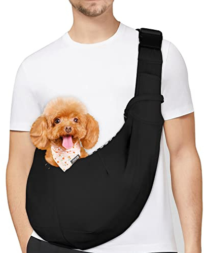 PETLOFT Puppy Sling, Dog Sling, Cat Sling, Adjustable Puppy Sling Carrier with Collar Hook for Small Pets up to 4.99kg, Black