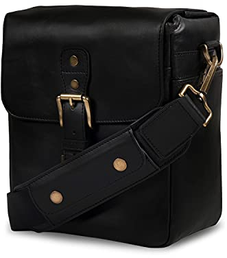MegaGear MG1521 Kameratasche - Kuriertasche aus Leder für Spiegellose, Sofortbild - und DSLR Kameras - Schwarz