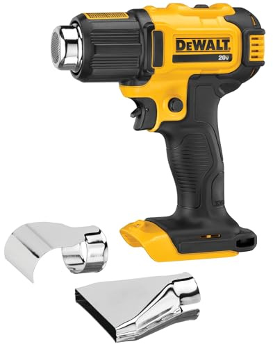 DEWALT 20V MAX Heat Gun, Cordless, Up to 990 Degrees, 42 Minutes of Run Time, LED Light, Heatgun with Flat and Hook Nozzle Attachments,Tool Only (DCE530B)