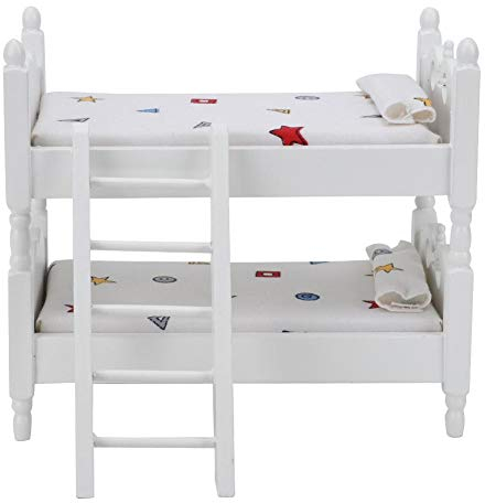 1:12 Maison De Poupée En Bois Lit Superposé, Simulé Mini Maison De Poupée Superposé Lit Meubles Miniatures Scène Modèle Accessoires Props(Motif géométrique)