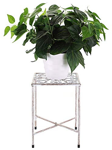 SUMTree Vintage-Pflanzenhocker aus Eisen,Blumentreppen Gartenregal Pflanzenregal Dekoration für Balkone Innenhöfe Garten(Weiß,Rund)