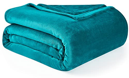 EHEYCIGA Single Fleece Throw Blanket for Sofa 130x165cm, Teal | Soft Fluffy Blanket for Bed, Warm Large Throws for Adults, Fit All Season