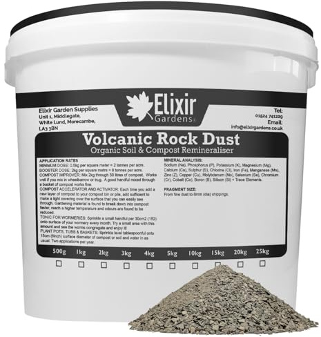 Elixir Gardens | Volcanic Rock Dust | Organic Fertiliser & Soil Remineraliser | 500g-25kg Options Available | 20kg Resealable Tub | Treats 40sqm