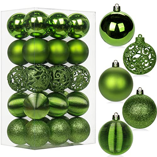 30 pcs Christmas Baubles Xmas Ball Ornaments with Strings, 60mm/2.4 Green Shatterproof Plastic Hanging Decorations, Christmas Tree Pendants for Home Party Wedding Holiday