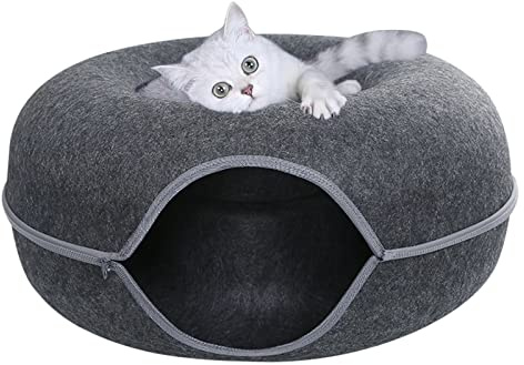 DSOPV Tunnel lit pour chat, quatre saisons disponibles, tube rond amovible en feutre pour chat, jouet de jeu avec trou pour regard, intérieur lavable, tunnel de jeu pour petits animaux de compagnie