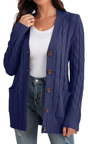 GRECERELLE Maglioni da donna a maniche lunghe con tasche e bottoni Cardigan con tasche da donna con maniche larghe in maglia oversize per autunno inverno primavera, L