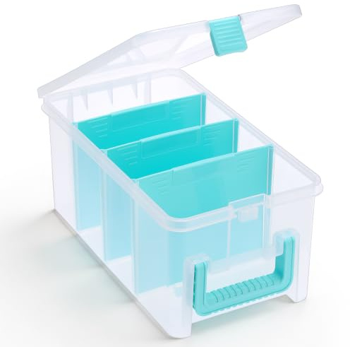 BSTKEY Plastic Storage Container with 3 Detachable Divider, 20*35.2*15.8cm