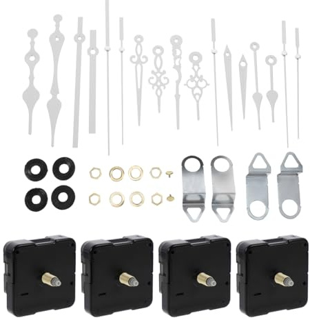 DOITOOL DIY Clock Movement Set with 4 Battery Operated Wall Clock Mechanisms and 16 White Pointers Replacement Kit for Accurate and Quiet Timekeeping