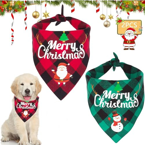 2 bandane per cani di Natale, foulard, sciarpa per Natale, costume per animali domestici, fazzoletto da collo, bavaglini triangolari per animali domestici, accessori decorativi (A)