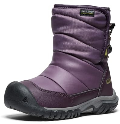 KEEN Unisex-Child Puffrider Insulated Waterproof Durable Easy On Snow Boots, Black Plum/Daiquiri Green, 10