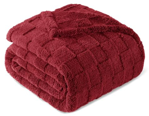 Exclusivo Mezcla Kuscheldecke Flauschig 150x200 cm Fleecedecke Sofadecke | Weich, Leicht, Atmungsaktiv, Karierte Decke, Bett, Sofa, kuschelig, Wohndecke, Bettüberwurf, alle Jahreszeiten, Weinrot