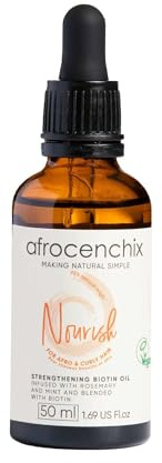 Afrocenchix Nourish Hair Growth Oil, with rosemary, biotin & peppermint oil extracts to Promote hair Strengthening & Growth, Thicken Strands, Repair Damage & Revitalize Weak & Thinning Hair, 50 ml
