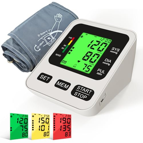 Panamalar Blood Pressure Monitor, Upper Arm Blood Pressure Machine with 3 Colors LCD Backlight Display/2 Users Memories/BP Cuff 22-40cm, Automatic Arm BP Monitor for Home Use