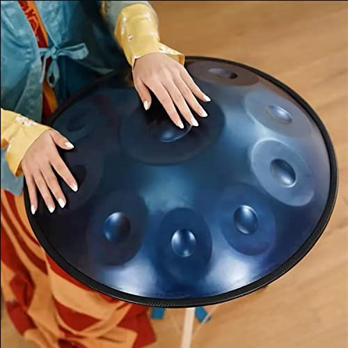 vhdurike Tamburo per handpan a 9 Note, Tamburo a Mano in Acciaio a percussione in re minore, Set di handpan da 22 Pollici 440Hz con Borsa, Martello, Supporto,Blu